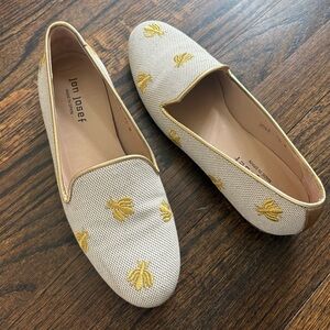 Jon Josef White and Gold Embroidered Bee Loafers